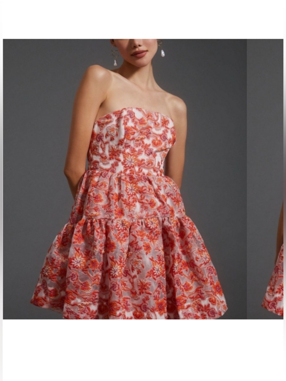Anthropologie Strapless Floral Mini Dress in Coral and White
